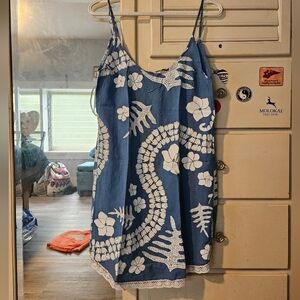 KEALOPIKO TANK DRESS - SIZE SMALL - TAHITI PRINT - BLUE AND WHITE COLORS